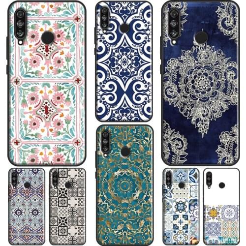 Moroccan Pattern Silicone Case For Huawei P30 P40 P20 Lite Mate 10 20 Pro P Smart 2019 Z 2021 Phone Cover