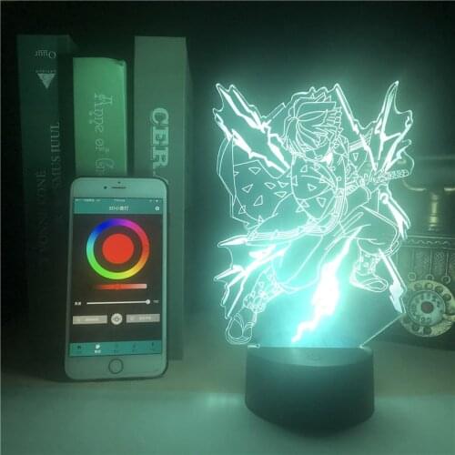 RGB Color LED Night Light Anime 3D Lamp Bedside Nightlight Bluetooth Control Demon Slayer Agatsuma Zenitsu Home Decor Fans Gift