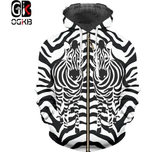 OGKB Zipper 3D Hoodies Sweatshirts Mens Hot Leopard Hoodies Printing Zebra Stripes Funny Large Size Tops Hombre Winter Pullover