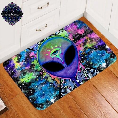 Trippy Alien by Brizbazaar Carpet Watercolor Rug The Third Eye Floor Mat Mandala Saucerman Non-slip Doormat for Boys Bedroom