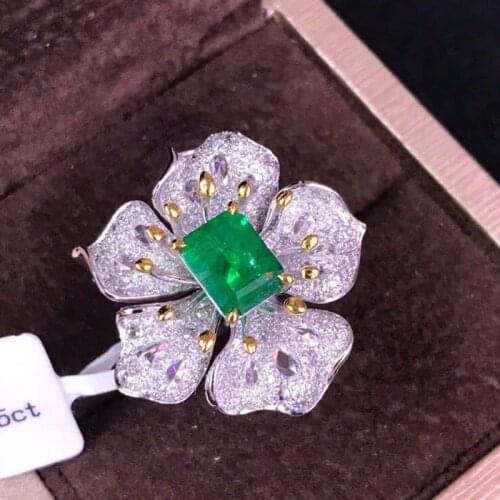 Gorgeous S925 Silver Color Flower Rings for Women Green CZ Emerald Gemstone Rings Aesthatic Vintage Party Jewelry Trend 2021