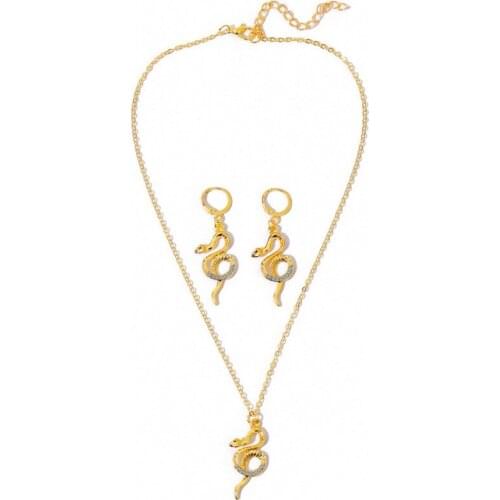 Vintage Rhinestone Snake-shaped Necklace Earrings Set for Women Statement Ear Jewelry Gifts