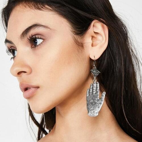 Vintage Evil Eye Hasma Fatima Hand Lucky Hook Drop Earrings Pierced All Saints' Day Religious Totem Fashion Jewelry E56A