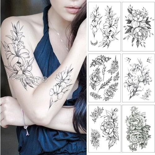 Waterproof Temporary Tattoo Sticker Beautiful Lily Flower Fake Tatto Flash Tatoo Hand Arm Foot Shoulder Tato for Girl Women