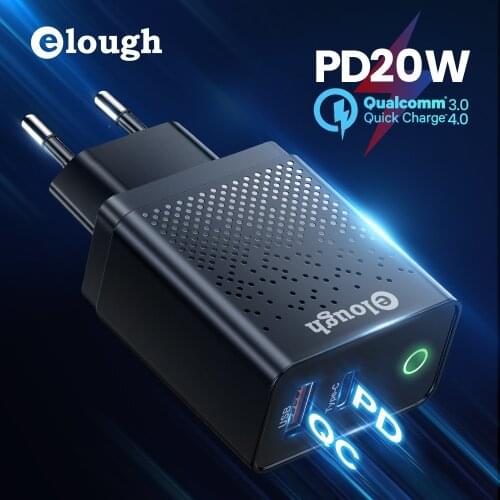 Elough 20W PD USB C Charger QC 3.0 2 Port 3A Fast Charging Mobile Phone Charger For iPhone 12 11 AirPods Xiaomi Samsung