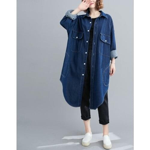 SuperAen Plus Size Loose Casual Medium Length Slim Asymmetric Casual Denim Women Clothes