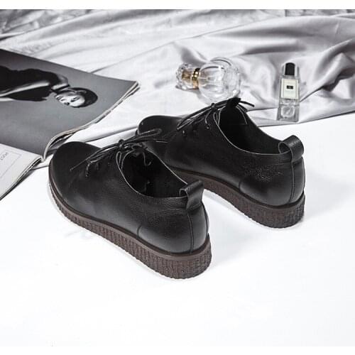 Womens shoes Cowhide Leather casual comfortable female shoes flat sole lace up round head cow tendon soft sole shoecw