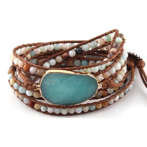 Fashion Women Woven Bracelet Handmade Mixed Natural Stones Crystal 5 Strands Wrap Bracelets Bohemian Statement Bracelet