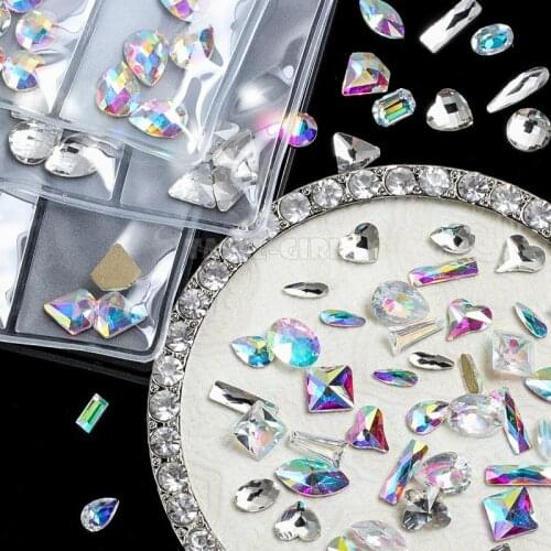 1 Pack Mix Shapes Glitter AB Clear Square Oval Drop Heart Arylic Multislice Diamond Gems Nail Art Rhinestone Decorations DIY GZ