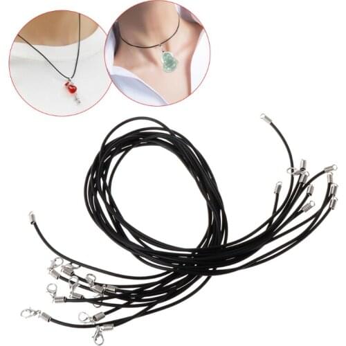 10pcs DIY Necklace Rope Cord Rubber Black Jewelry Making With Lobster Clasp Gift
