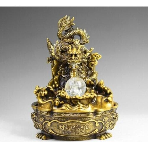 12'' brass carved dragon auspicious fortune treasure dragon fountain statue