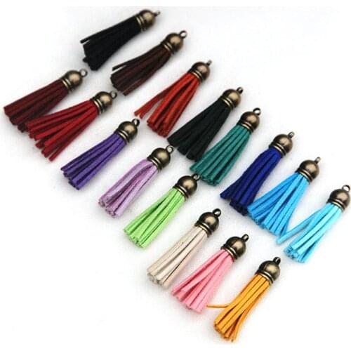 120pcs 40mm Mix Color gold silver cap Suede Tassel for Keychain Cellphone Straps Jewelry Charms Leather Tassels Diy Accessories
