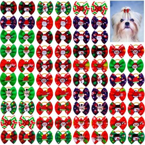 20Pc Christmas Dog Supplies Dog Hair Bows Pet Dog Hair Accessories Samll Dog Bows Rubber Bands Pet Dog Cat Grooming Accessories