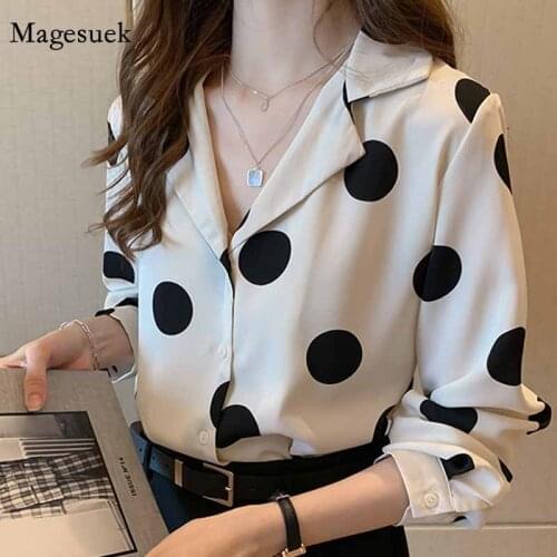 2021 Spring Vintage Fashion Notched Dot Shirts Women Hong Kong Style Tops Chiffon Plus Size Blouse Blusas Mujer De Moda 8886 50