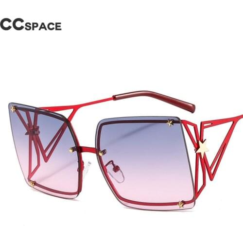 46556 Square Rimless Goggle Sunglasses Stars Oversized Men Women Fashion Shades UV400 Vintage Glasses