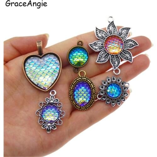 5pcs Mix Christmas Necklace Pendant Mermaid Flower Heart Connector Choker Charm keychain Earring Accessories Colorful Key Chain