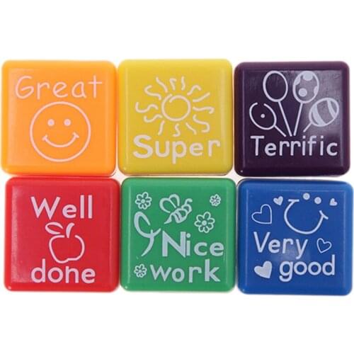 6pcs Cute Cartoon Kids Stamp Set Teachers Self Inking Praise Reward Stamps Motivation Sticker School Scrapbooking Stamp DIY