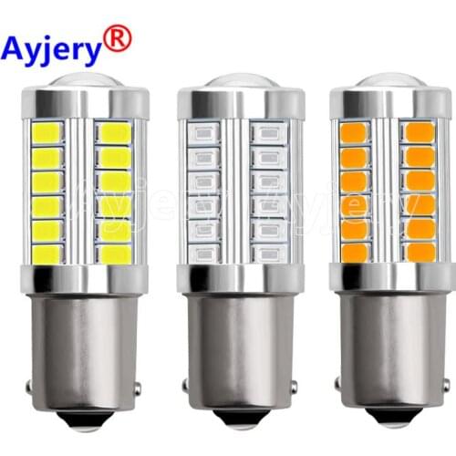 AYJERY 100pcs DC 12V 1156 P21W 1157 LED Car Turn Signal Light 33 SMD 5630 5730 Auto Reverse Tail Brake Bulb DRL Light