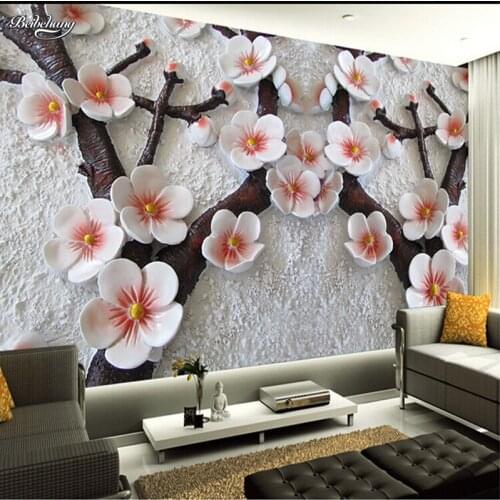 Beibehang papel de parede costom wall mural Modern high quality mural wallpaper 3d TV backdrop relief plum photo wall paper