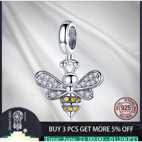 925 Sterling Silver Yellow Crystal Bee Beads Charms Fit Original 3mm Bracelets Bangle DIY Women Designer For Making Jewelry Gift