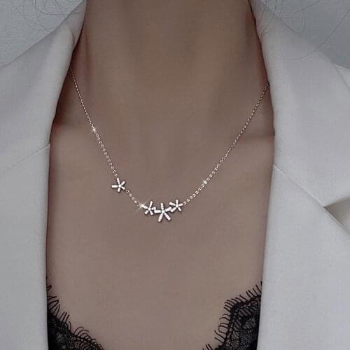 925 Sterling Silver Link Chain Zircon Flower Charm Pendent Necklace For Women Girls Party Jewelry Choker dz717