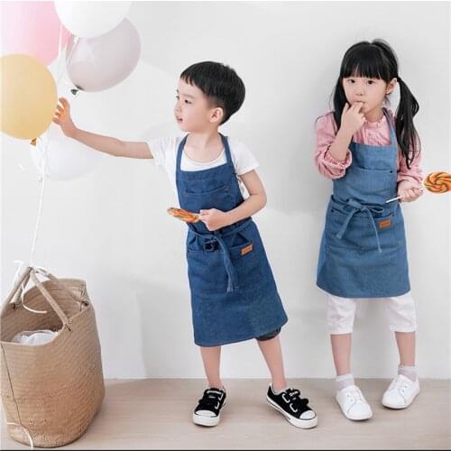 2018 3 Colour Children Denim Apron Kid Draw Antifouling Sleeveless Smock Girls Boys Bib Kitchen Baking Cake Pinafore Make Logo
