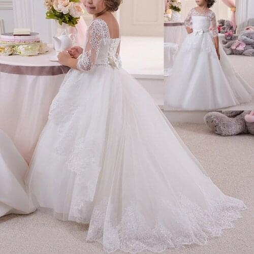 Flower Girls Long Princess Dress Wedding Bridesmaid Dresses for Kids Elegant Birthday Trailing Long Dress Photography Costumes