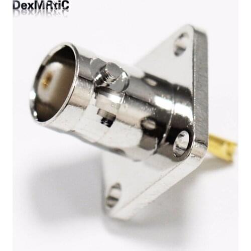 100pc BNC female RF connector 4-hole panel mount with dielectric and solder cup straight nickel