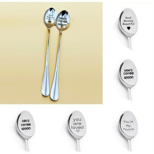 HOT Stainless Steel Spoon Engraved Ice Cream Shovel Spoon Best Gifts for Fathers Day Birthday Christmas