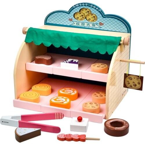 Toy Woo Wooden Food Toy Dessert House Wooden Kitchen Toys Pretend Play Kitchen Toy Simulation Cake Doughnut Toys Girls and Boys