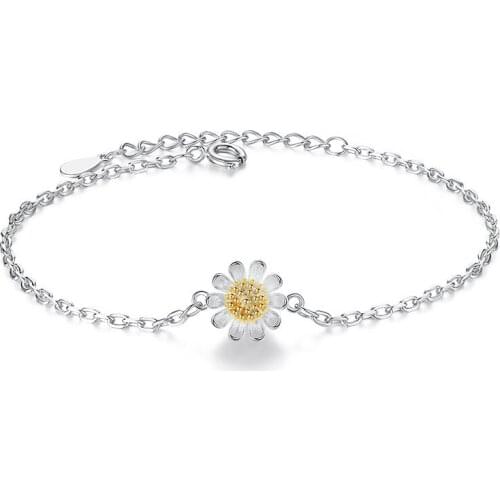 Classic Simple Fashion 925 Sterling Silver Sunflower Daisy Bracelets For Women Jewelry pulseira feminina