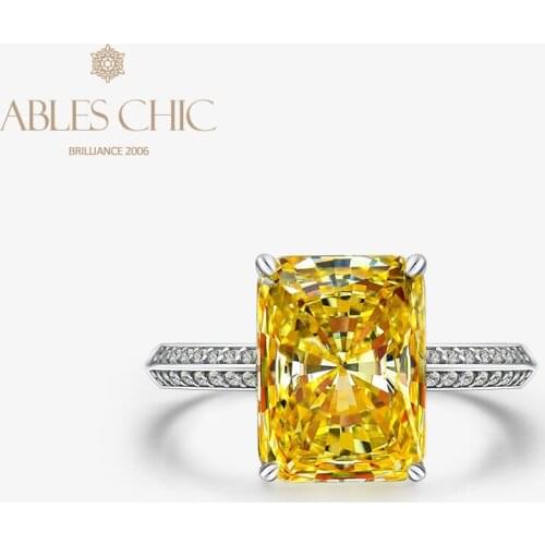 Solid 925 Silver Solitaire Lab Citrine Engagement Ring Large Radiant Topaz 5A Zircon Gemstone Bridal Wedding Ring S2R1S2R0988