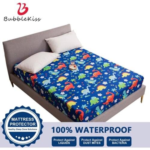 Bubble Kiss Home Soft 400TC Fitted Sheet Cute Cartoon Pattern Waterproof King Size Bed Sheet Set 100% Cotton Elastic Bed linen