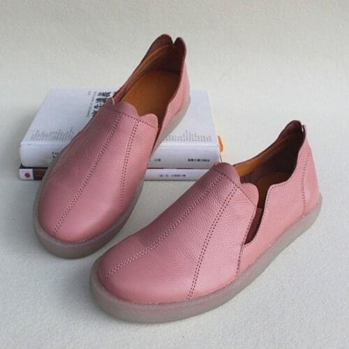 Womens Genuine Leather Shoes Slip on Sneakers Sweet Womens Flat Shoes Female Spring Autumn Footwear (2095)