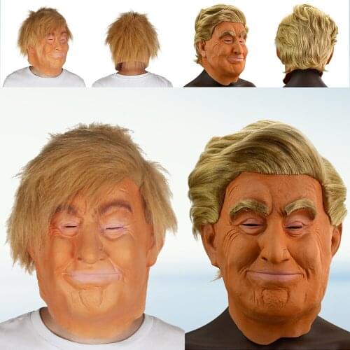 Donald Trump Mask Realistic President Latex Headgear Halloween Party Celebrity Cosplay Costume Props Yellow Wig