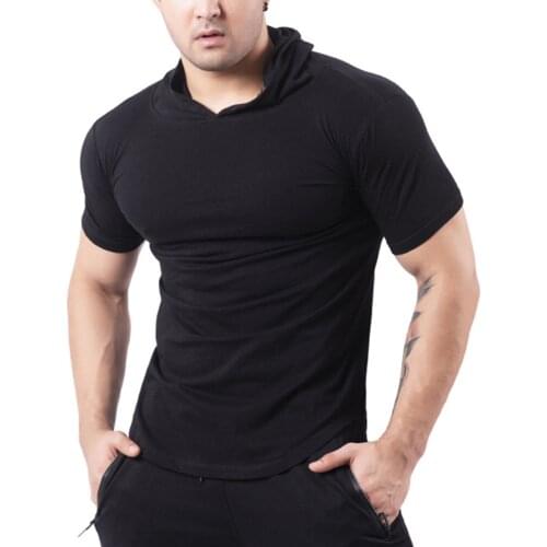 Mens Fashion Summer Short Sleeve Hoodie T-Shirts Sweatshirt Tops Gym Sports Slim Fitness Hooded Sportswear Tees &T8