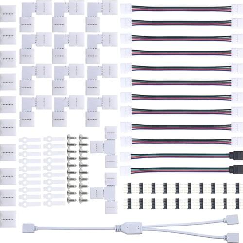LED/RGB Strip Connector Kit 5050 10mm 4Pin 8 Types Solderless Accessories Set Durable T-Shape L-Shape Stripe Lighting Connectors