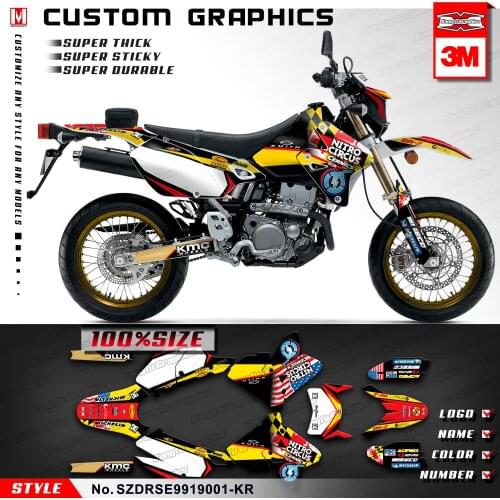 KUNGFU GRAPHICS Motocross Stickers Vinyl Decals for DRZ400SM DRZ 400 Enduro KLX 400R 2002 to 2004, Customizable