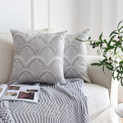 Embroidered Cushion Cover Nordic Style Grey Geometric Canvas Square Decorative Pillows Home Decor Sofa Back Pillowcase 45x45CM