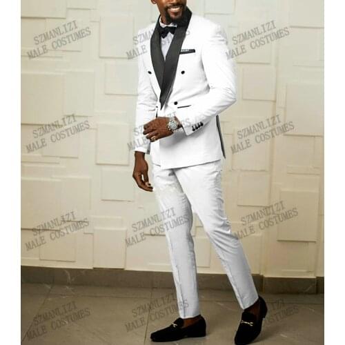 2021 Latest Mens Suit Double Breasted Costumes White Tuxedo For Wedding Groom Prom Male Dress Suit 2 Piece Set Best Man Blazer