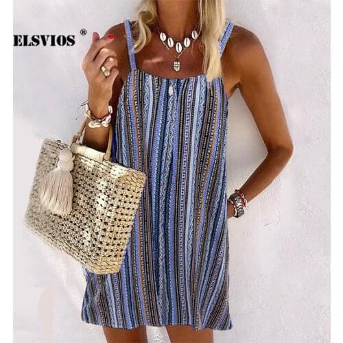 Sexy Ladies Fashion Summer New Backless Mini Sling Short Dress Casual Sleeveless Loose Beach Tank Party Elegant Striped Dresses