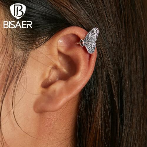 BISAER 1PCS Vintage Butterfly NO Piercing Ear Cuff Earrings For Women 925 Sterling Silver Clip Earrings Trendy Jewelry EFE533