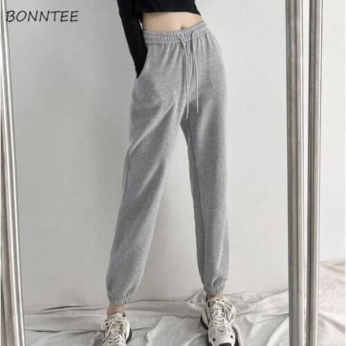Harem Pants Women Spring Skinny High-waist Drawstring Pure Color BF Capris Bottoms Steetwear Retro Popular Cozy Teenager Leisure