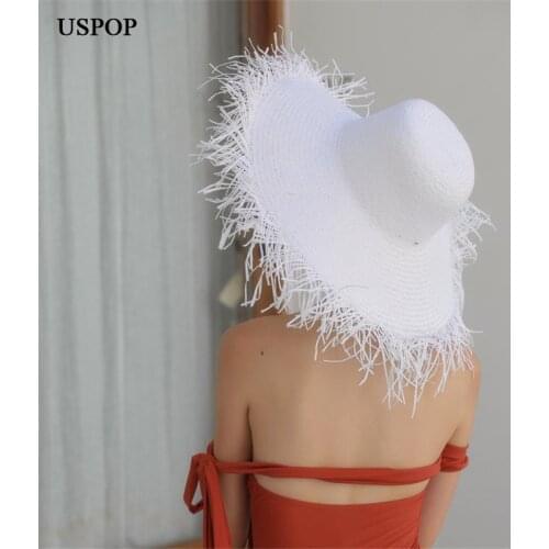 USPOP Super large brim straw hats women summer hats female straw sun hats rough edges beach hats shade