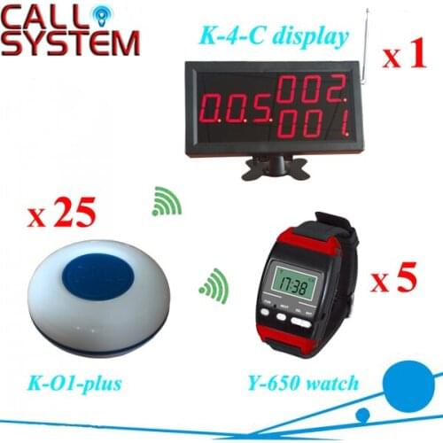 Guest calling system in restaurant wireless paging (1 desktop screen 5 wrist watches 25 buzzer)