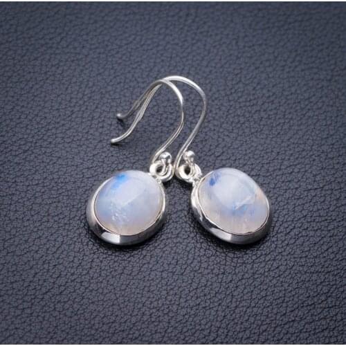 StarGems Natural Rainbow Moonstone Handmade 925 Sterling Silver Earrings 1.25" E1427