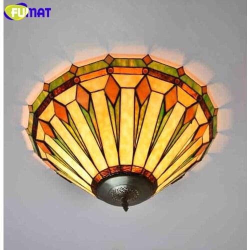 FUMAT Vintage Art Glass Ceiling Lamps For Living Room Bed Room European Baroque American Pastoral LED Stained Glass Ceiling lamp