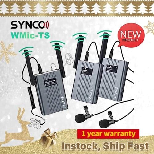 Synco WMic-TS UHF Newest Wireless Microphone 60 channels 250KHz used for Smartphone Camera 1 receiver 2 transmitter PK Comica