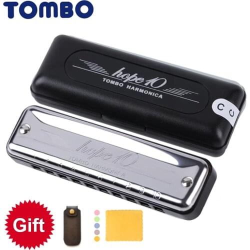 TOMBO HOPE10 10 Holes Harmonica Harp Sliver C/D/E/F/A/G/E Diatonic Pop Folk Blues Mouth Organ Professiona Musical Instrument