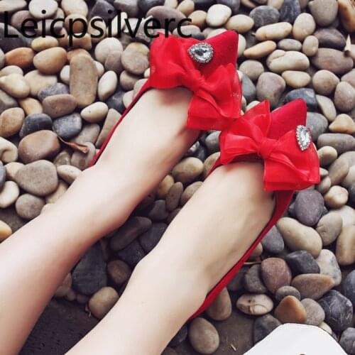 Pumps Spring and autumn The New Crystal butterfly Knot Pointed Shallow mouth Fine heel mid heel Womens shoe plus size 32-48